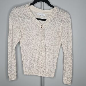 Olivaceous Cream Cardigan Sweater with Animal Print